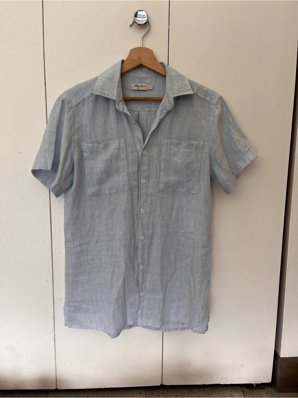 Magic Linen Light Blue Short-Sleeve Linen Blend Button-Down Shirt